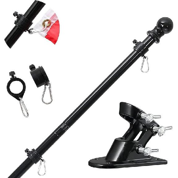 Flag Pole with Bracket,5FT/6FT Flagpole Kit American Flag with Pole Holder Mounting Bracket Stainless Steel Heavy Duty for Garden Yard Truck Boat 5FT