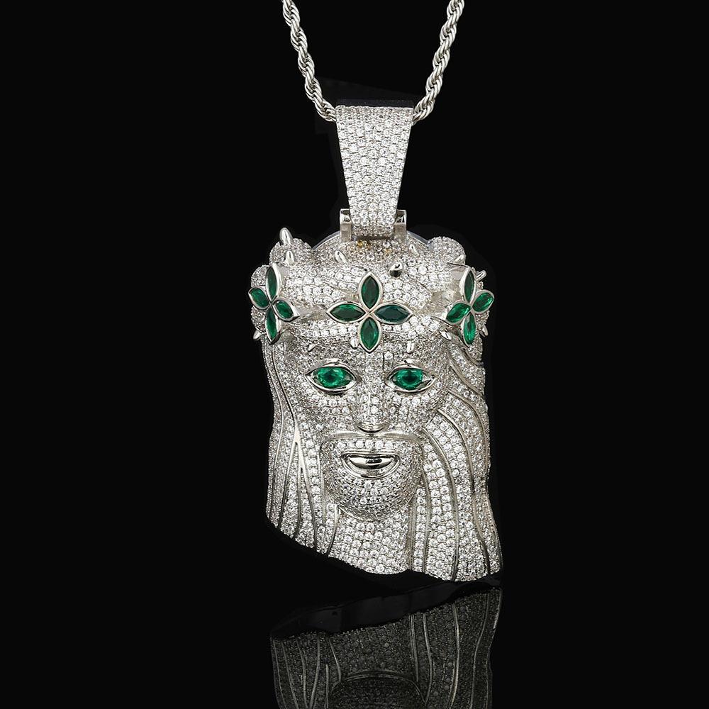 Hip Hop Clover Portrait Pendant Copper Set Zircon Full Diamond Necklace Vintage Necklace