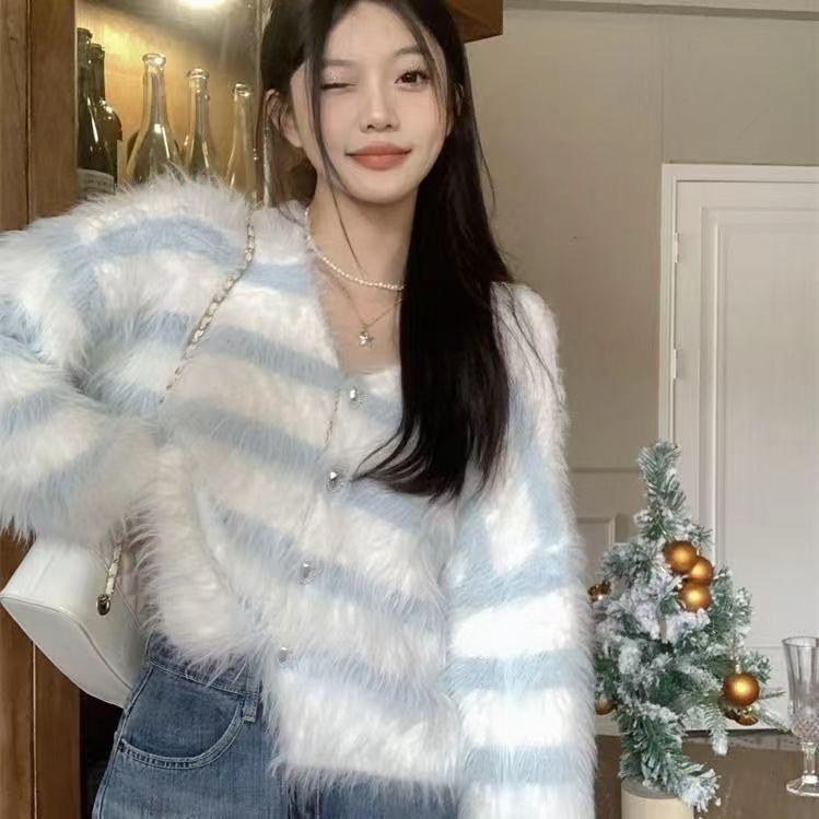 Strickjacke Pullover Frauen 2023 Neue Arktischen Samt Strickjacke Pullover V-ausschnitt Langarm Faul Pullover Strickjacke Weibliche Top