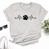 Women Dogs Paws Love Heart Printed T-shirts Fashion Summer Short Sleeve Lady Womens Clothes Tops T-Shirt Black Shirt Tees Female
