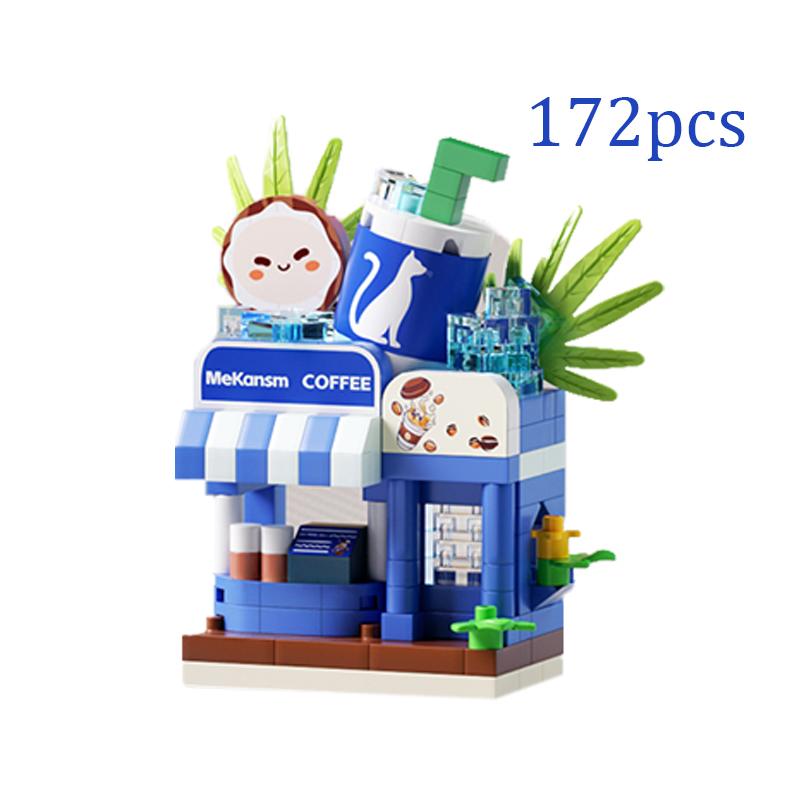 Restaurant Dessert Coffee Fruit Flower Store Snack Street View Cake Food House Building Blocks Kits Girls Bricks Model Kids Toys