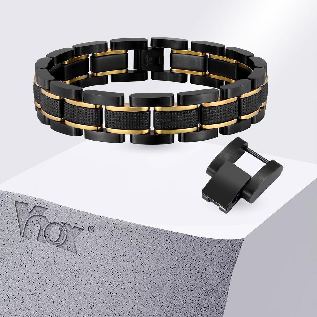 Vnox 14.5mm Wide Men's Stainless Steel Bracelet , Dual Clasp Watch Band Wristband Adjustable Jewelry Gift for Him Husband Father