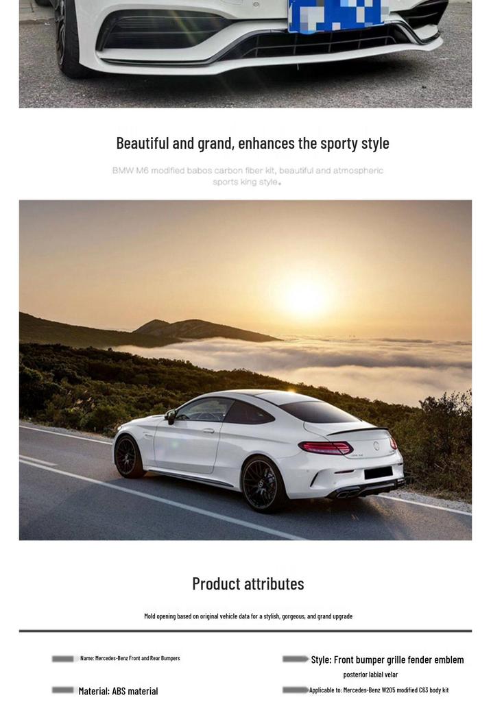 W205 Mercedes-Benz C-Class Coupe C260L to C63 AMG/C65 Wide Body Kit: Front & Rear Bumpers