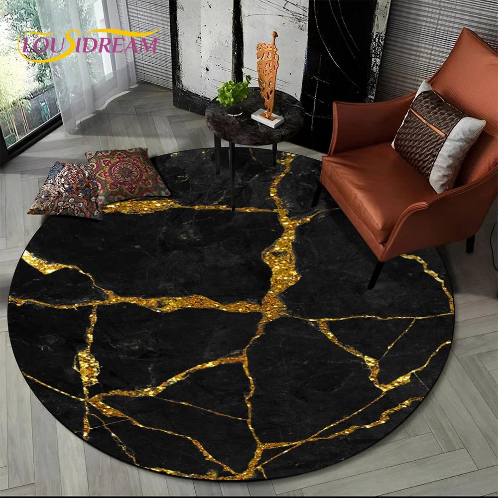 3D Colour Luxurious Marble Green Blue Gold Round Carpet Rug for Living Room Bedroom Child Chair Decor,Pet Area Rug Non slip Mat