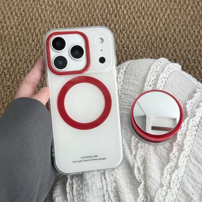 Magnetic Snap-on Phone Case With Mirror Kickstand IPhone 17 Pro Max 16 15 14 13 Drop Protection Soft TPU Gel Cover