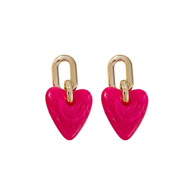 Gradient Heart Earrings: Retro Maillard Resin Peach Design - Fashionable and Versatile for Women.