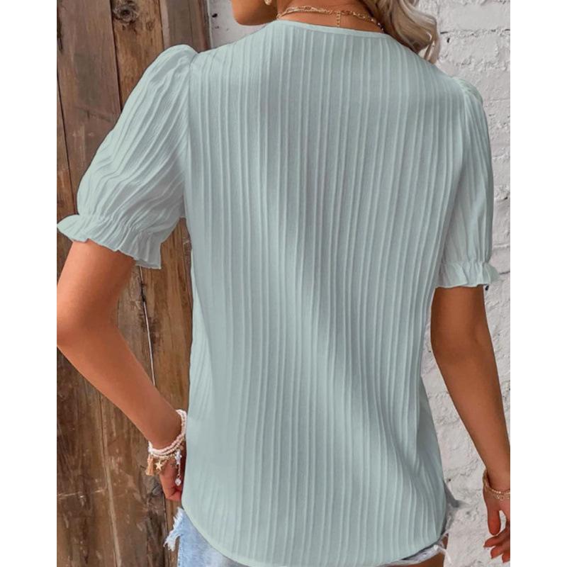 2023 Summer Women's European and American Fashion Hollow Short-Sleeve Shirt