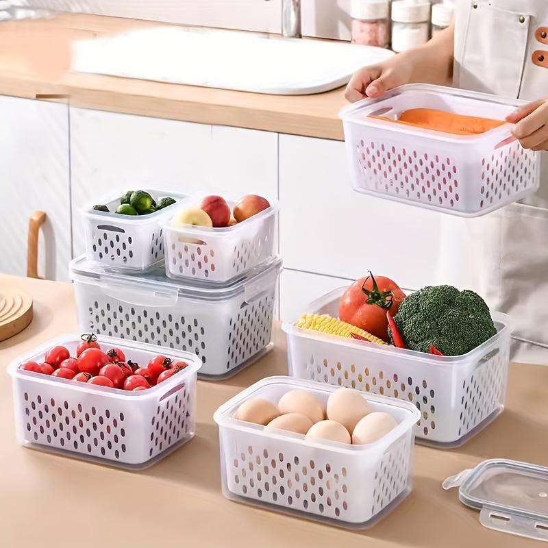 9pcs fridge storage boxes with lids stackable with drain tray for fruits, vegetables, suitable for camping and dining