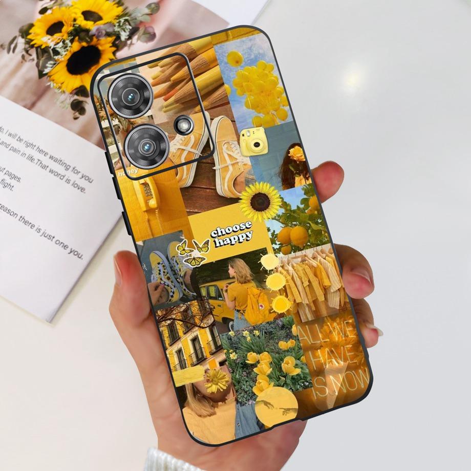 For Motorola Moto Edge 40 Neo 5G Case Black Matte Cases With Pattern Print Soft Liquid Silicone Cover For Motorola Edge40 Fundas