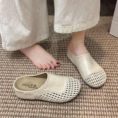 Height-increasing Hollow-woven One-pedal Single Shoes Cool Slippers Bag Head Half Slippers Women's Outer Wear 2025 Summer and Autumn New Models