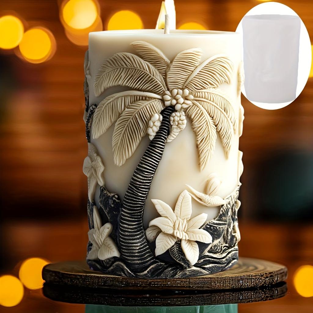 3D Coconut Tree Relief Cylindrical Candle Silicone Mold Beach Tree Resin Molud Palm Tree Flower Relief Handicraft Gypsum Molds