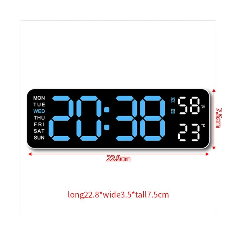 Wall-Mount/Desk Digital Clock, Time/Week/Temp/Humidity, Multi-Color LED, Brightness Adjustable LED Table Alarm Clock 12/24H