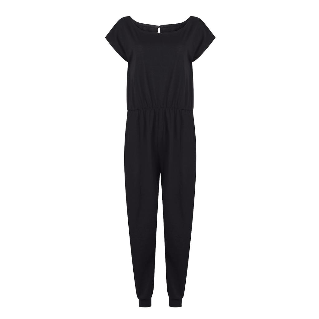 Women's Loose Off Shoulder Elastic Waist Stretchy Long Romper Jumpsuit With Pockets