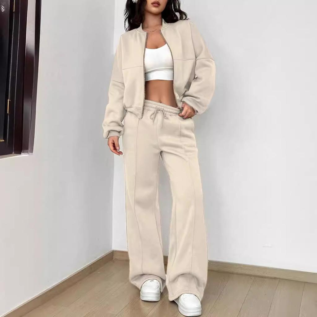 2024 Spring and Autumn Sweater Two-piece Women's Clothing European and American Cross-border Trend Fashion Casual Zipper Cardigan Trousers