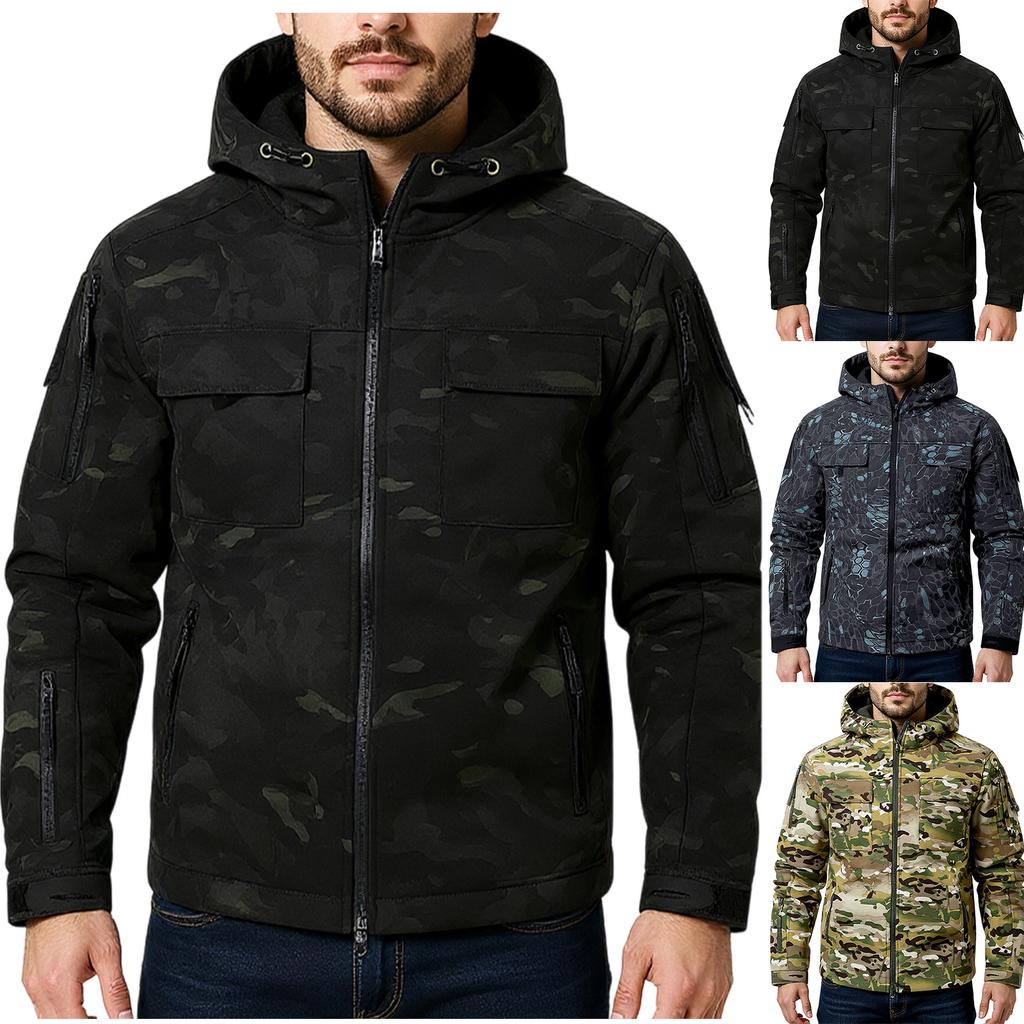 Men'S Loose Jacket Fashionable Multi Pocket Hooded Jacket