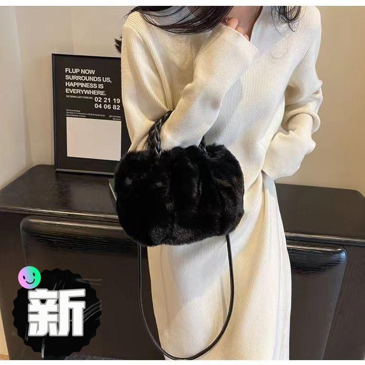 New imitation mink portable pleated cloud bag high-end underarm shoulder messenger bag