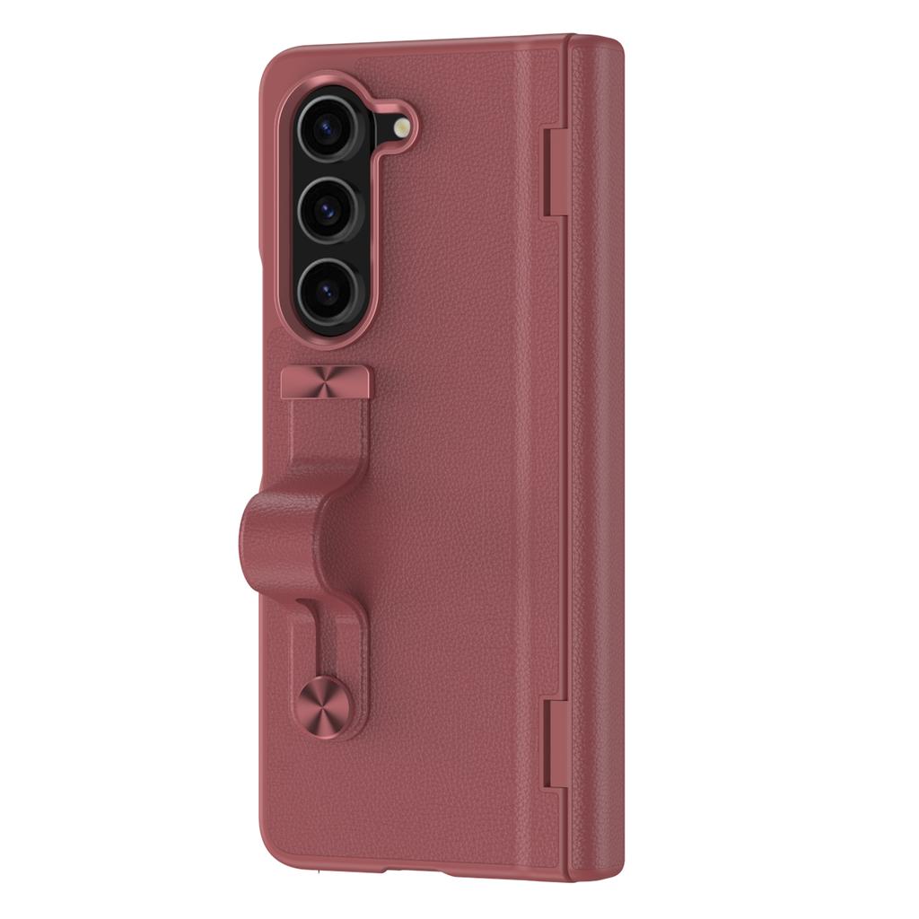 Wriststrap for Samsung Galaxy Z Fold 6 5 4 3 Case Ring Bracket PU Leather Hinge Protective Film Cover Slim Design Finger Ring Buckle