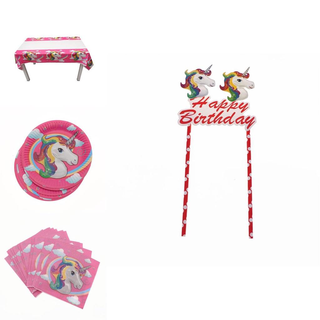 Magical Unicorn Kids Birthday Party Supplies Featuring Colorful Plates Cups And Banners