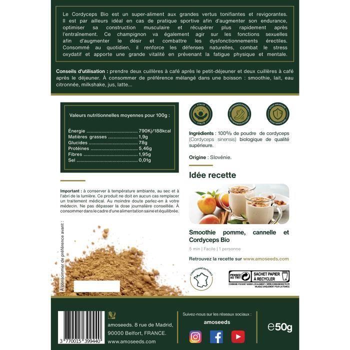 Cordyceps en poudre bio 50g - qualité supérieure - amoseeds