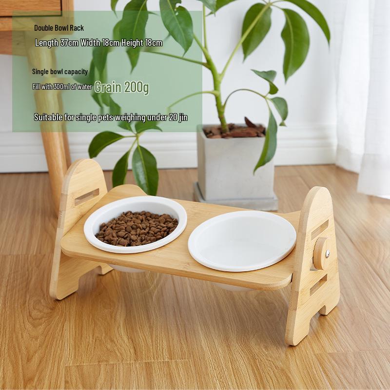 Adjustable Slanted Ceramic Pet Bowl for Cats and Dogs - Double Bowl Feeder