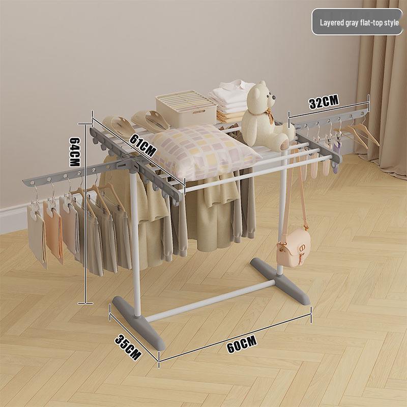 Versatile Foldable Clothes and Towel Drying Rack with Storage Shelf for Balcony or Floor Use