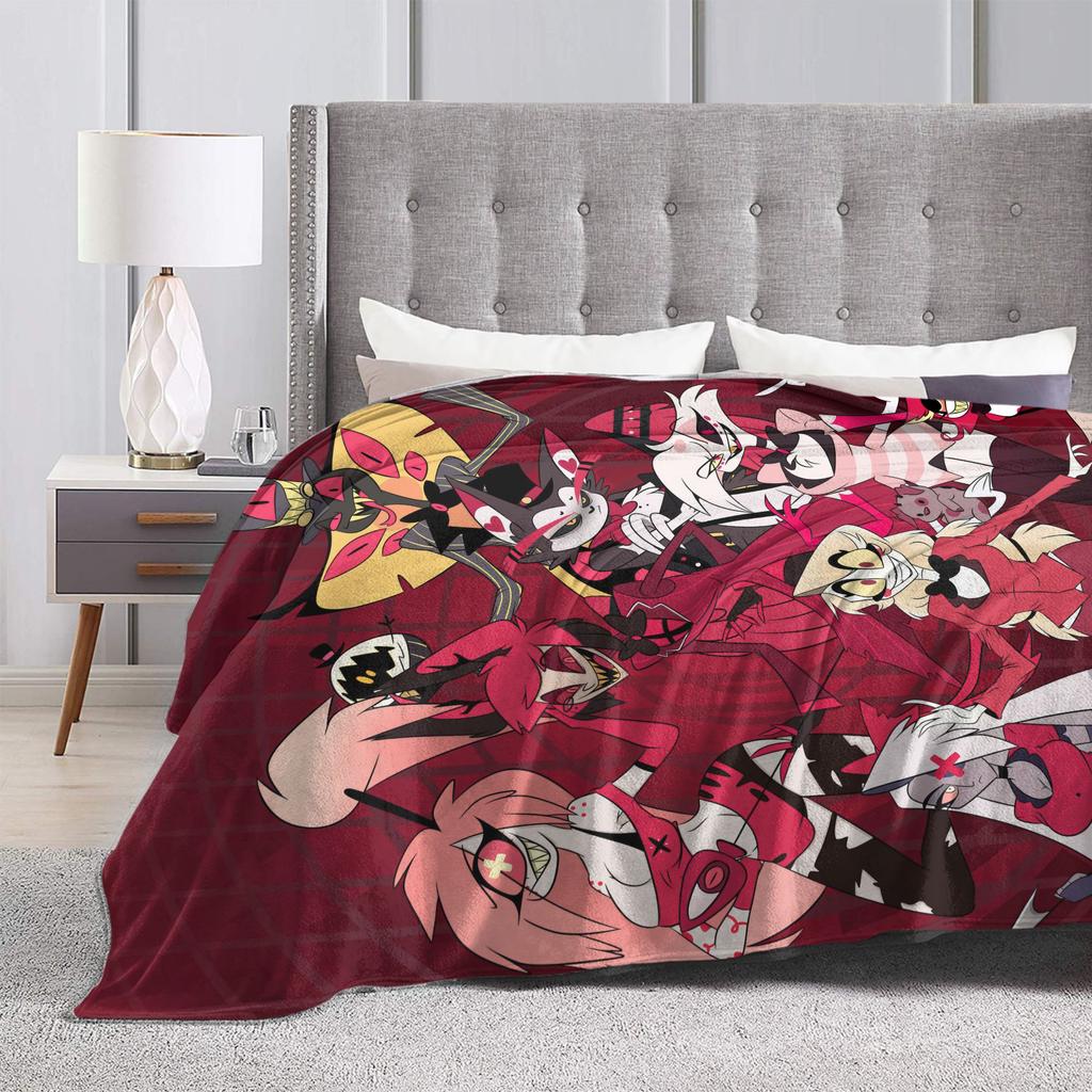 Cartoon Hazbins Hotels Blanket Velvet Print   Multifunction Lightweight Thin Throw Blanket for Sofa Car Bedspread