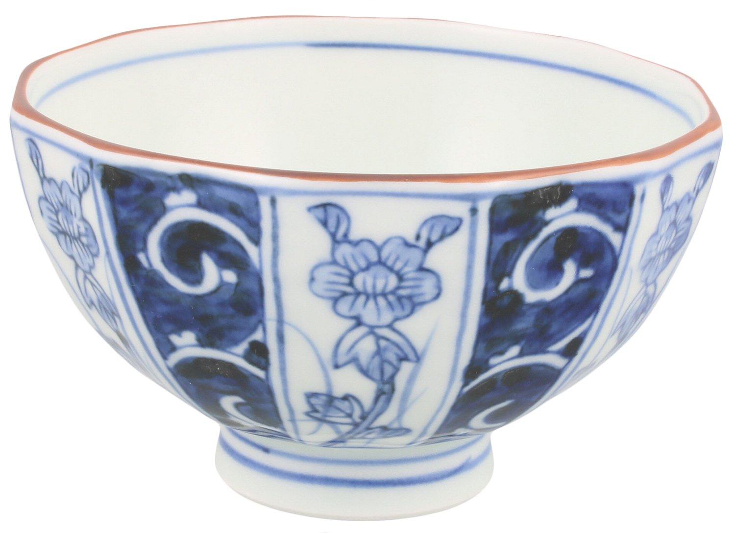 

Hasami ware Eguchi Seito Large rice bowl Arabesque dark flowers 320011