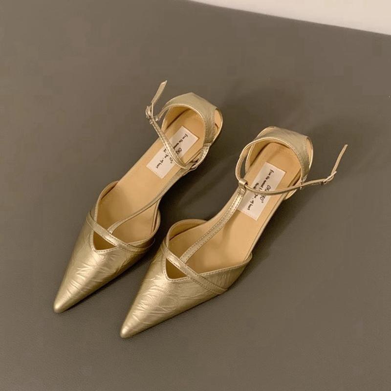 Fashion SUOJIALUN Spring New Women Sandal Fashion Pointed Toe Shallow Ladies Elegant Slingback Shoes Thin Low Heel Outdoor Dress Pumps