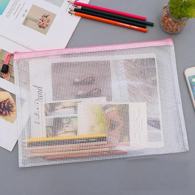 10 Pack Zipper Storage Bag Pouch Waterproof  A3 A4 A5 PVC Mesh Zipper Bag for Files Toy Stationery for Office Home Travel Use