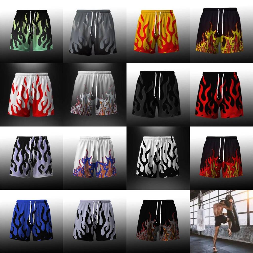 Fire Flame Boxing Muay Thai Kickboxing Shorts Pants 3D Print Fighting Training Unisex Men Women Quick Dry Fitness Gym Sport Workout Casual Streetwear