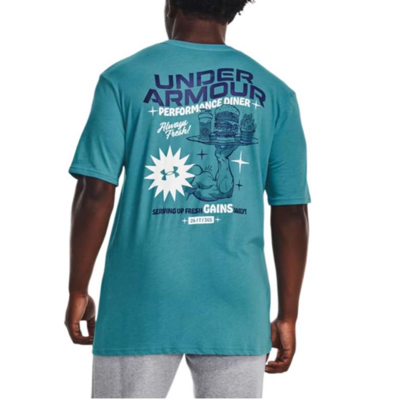Under Armour Letter Print Crew Neck Short Sleeve T-Shirt Men Tops Blue 1376839-434