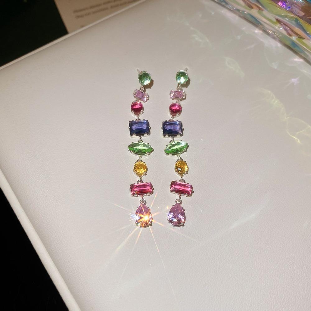 Irregular Zircon Crystal Candy Necklace Rainbow Colored Bracelet Earrings Jewelry Women Earrings