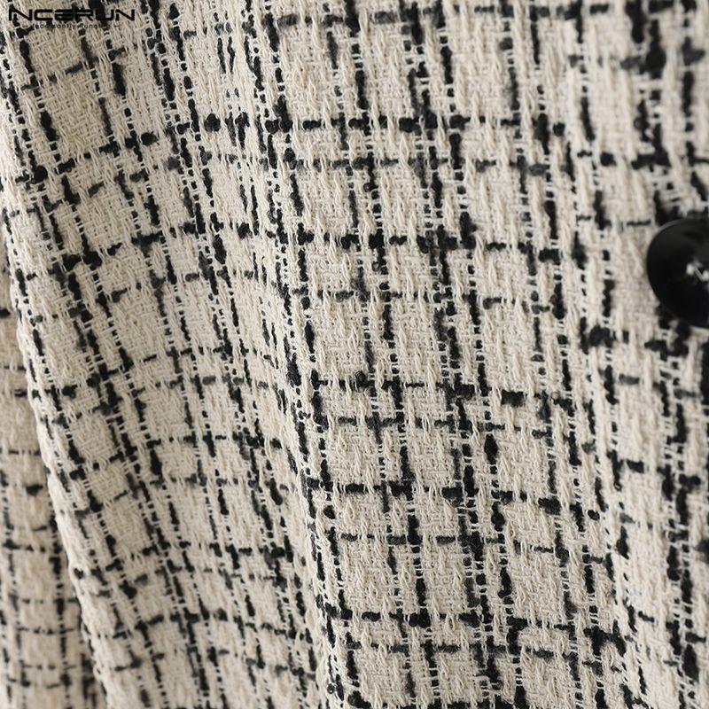 INCERUN Autumn Elegant  Men Long Sleeve Casual Plaid Buttons Texture Jackets Coats