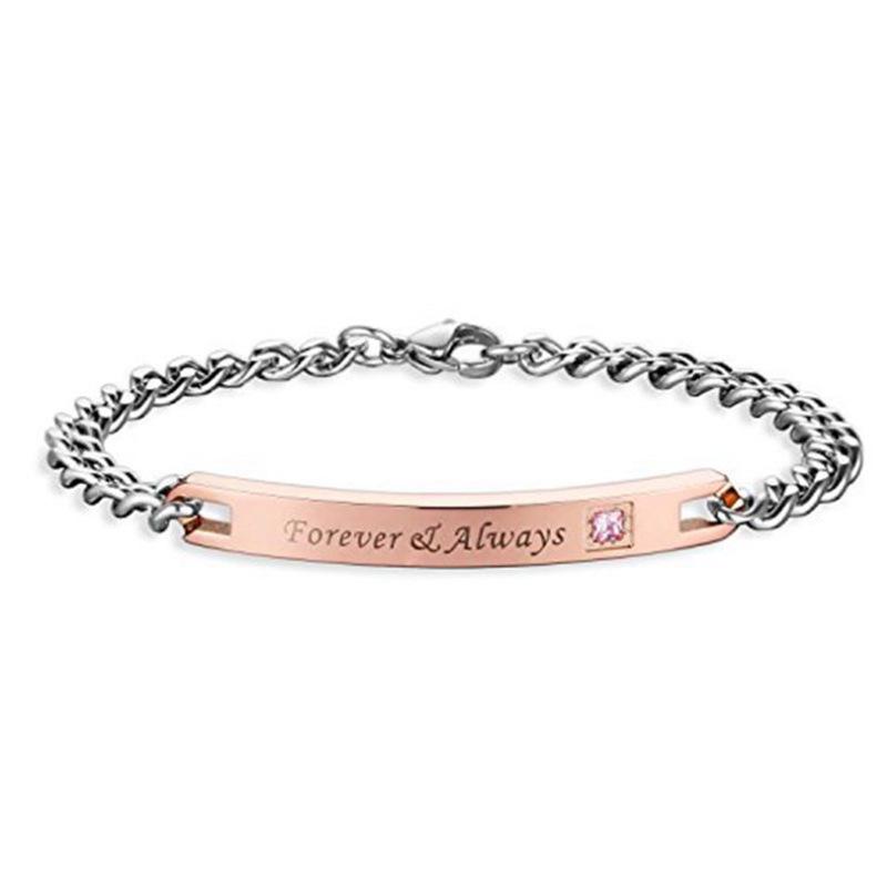 Crown Heart Zirconia Engravable Titanium Steel Couple Bracelet - Valentine's Day Gift