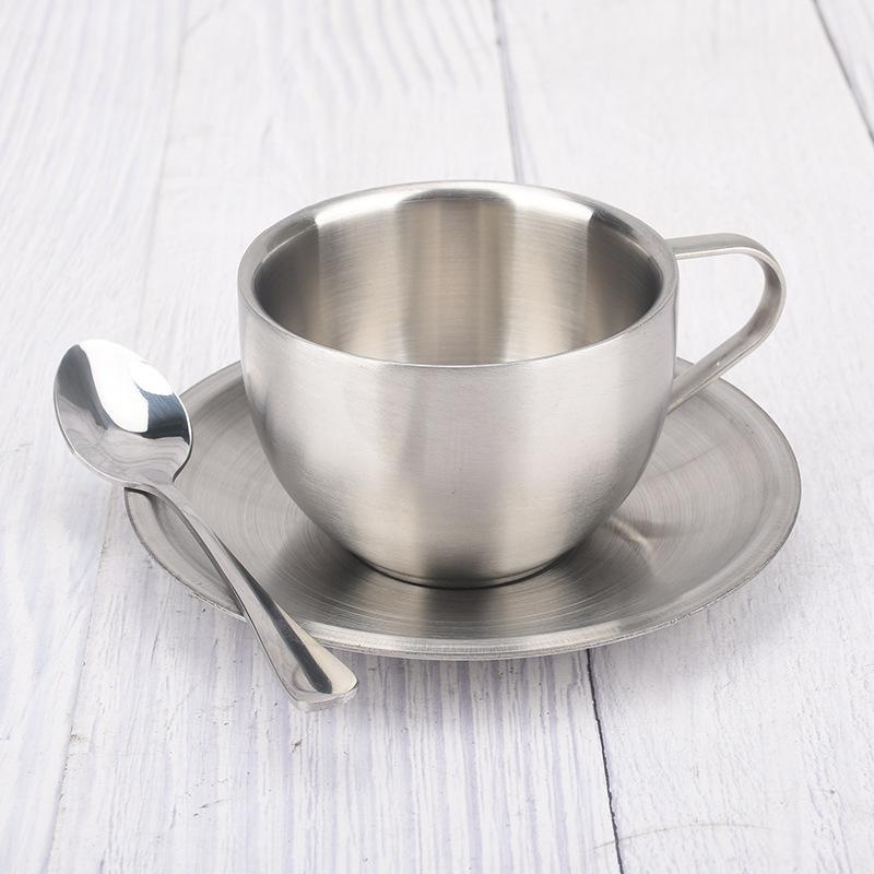 

180ml 304 Stainless Steel Espresso Cup Double-layer Insulation Coffee Cups and Saucers Afternoon Tea Cups Mugs Couple Cups