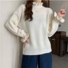 Autumn Winter Ruffles Half High Collar Solid Bottomed Sweater Women Simple All-match Pullover Knitting Top