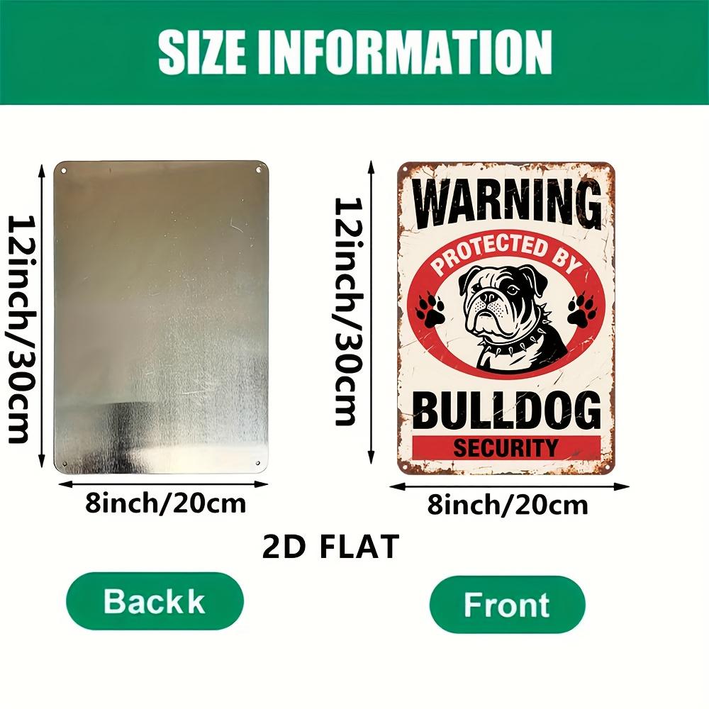 Hisun Tin Sign HD Tin Sign Warning Protected By Bulldog Security Vintage Funny Dog Metal Poster Retro Wall Art for Home Yard Decor