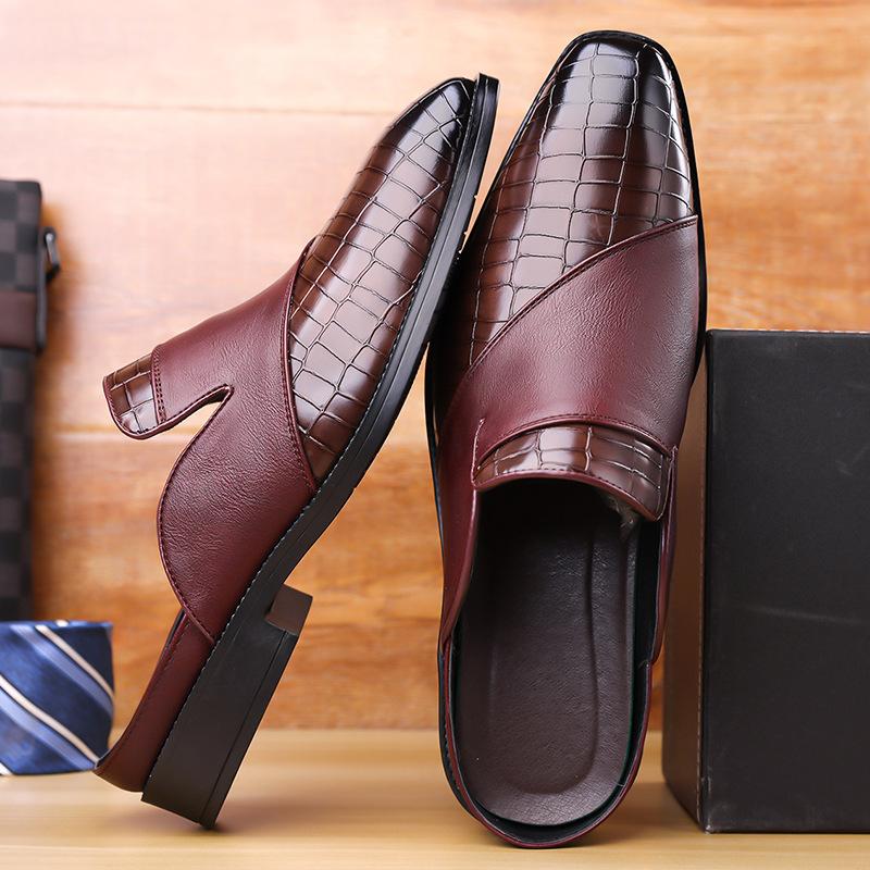 Big Size Fashion Casual No Heel Half Slippers for Men Summer Autumn New Designer Leather Shoes Male Solid Color Mules Man