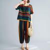 Summer Suit Women's Fashion Loose Striped Short-sleeved Nine-point Pants Casual Two-piece Suit