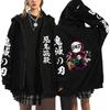 Women's Oversized Zipper Shirt, Harajuku Anime Cartoon Demon Killer Printed Jacket, Spring Warm Casual Long Sleeved Top