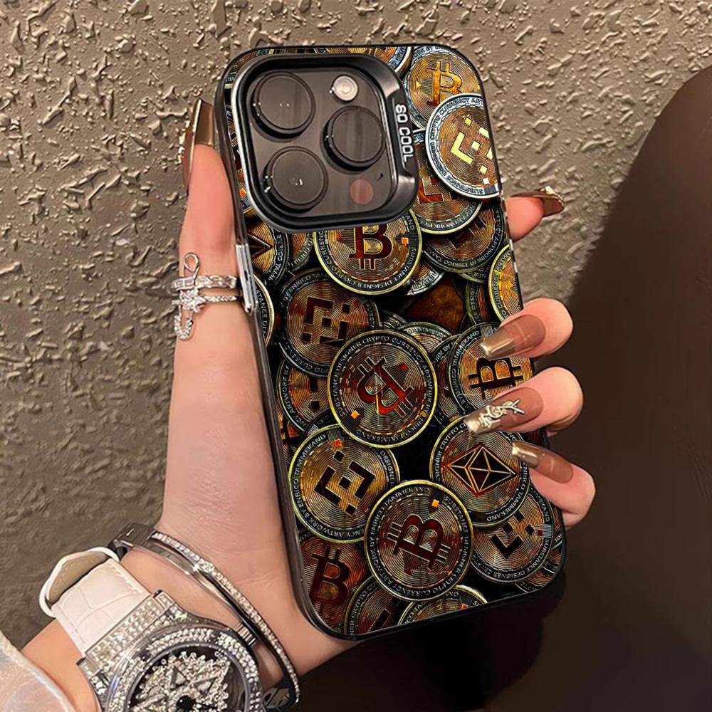

Чехол для телефона с узором Биткоин для iPhone 17 16 15 14 13 12 11 X XR XS Air Pro Max Plus Черный Цветной Серебристый Чехол iPhone X