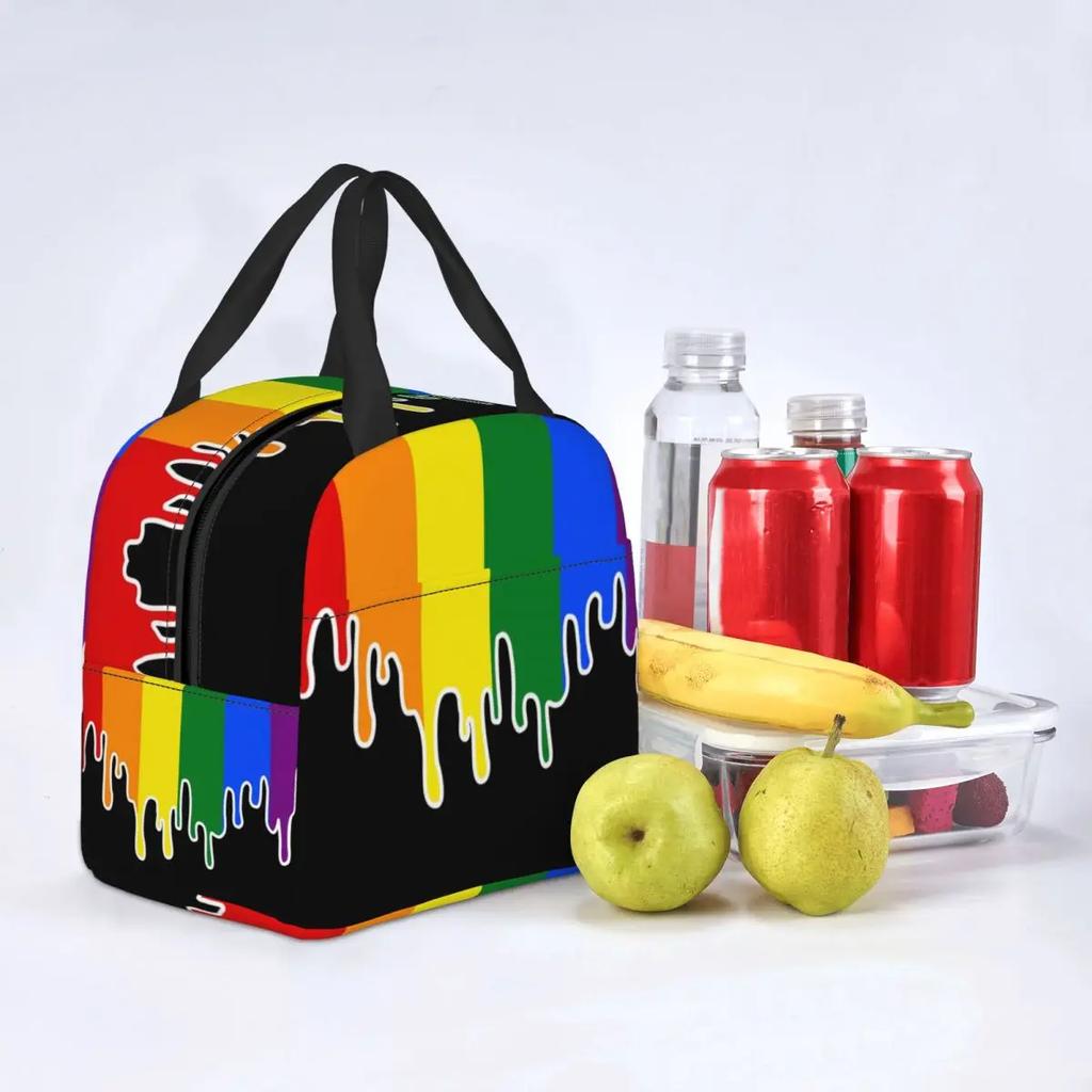 Gay Pride Flag Drip Design Insulated Lunch Bag Women Resuable LGBT Rainbow Lesbian Thermal Cooler Lunch Box Office Picnic Travel