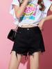 Women's 2021 Summer Ripped Denim A-Line Shorts - Wide Leg, Slimming, Loose Fit, Trendy Hot Pants