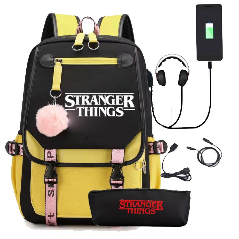 Zaino Stranger Things Stranger con Ricarica USB Borsa Scolastica per Studente di Scuola Media Astuccio Set da Due Pezzi