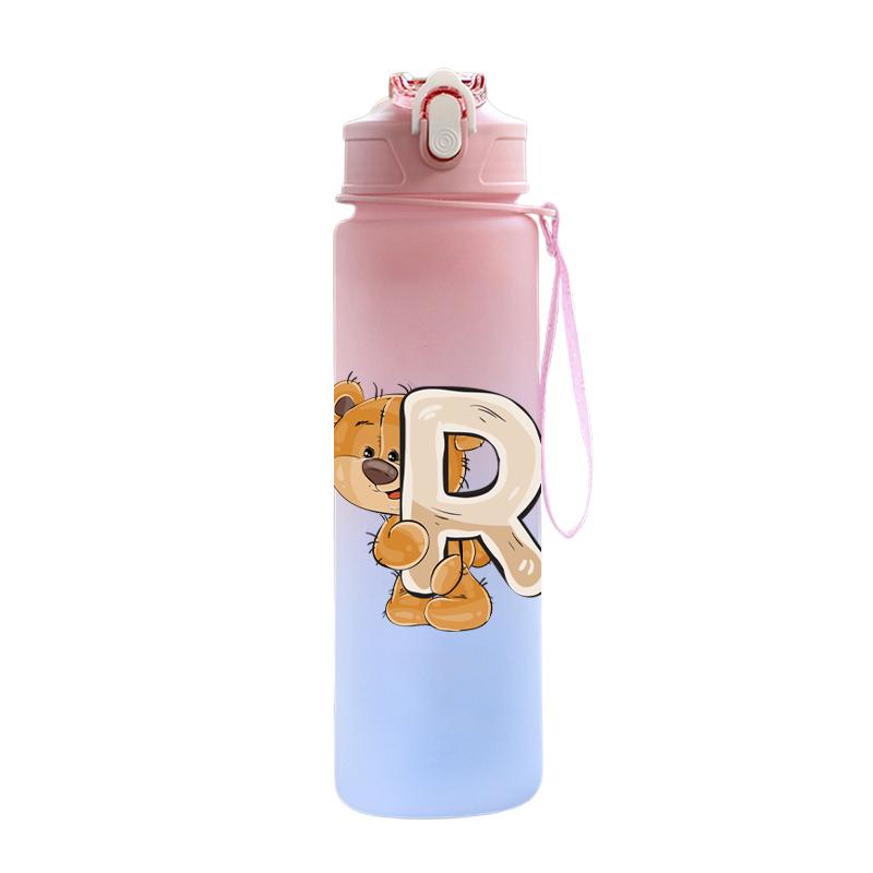 Cartoon Letter Printed Lovely A-Z 750ML Water Bottle Large Capacity Drinking Cup Portable Outdoor Sports Water Cup Children Gift