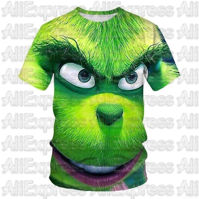 MOTO Cross Border New 2025 Christmas Cartoon Green Fur Monster 3D Printed Men's T-shirt Short Sleeved Christmas Grinch