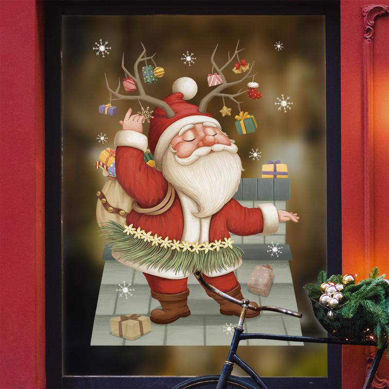 Abnehmbare Frohe Weihnachten Fensteraufkleber Weihnachtsmann Weihnachtsbaum Weihnachtsdekorationen Cartoon PVC Wandaufkleber Heimdeko