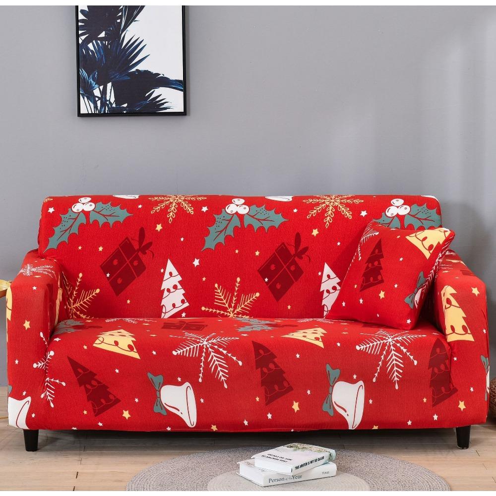 Elastic Santa Claus Printed Sofa Cover Full Protection Slip Resistant Pet Proof Durable Stretchable Sofa Protector