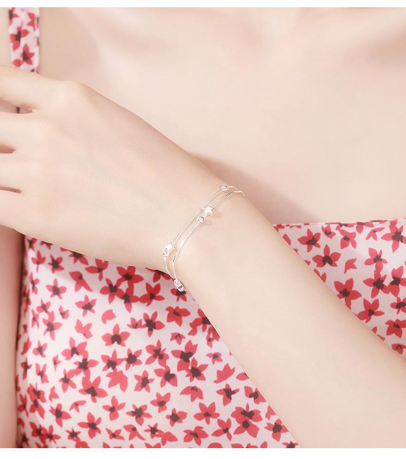 S925 Silver Double-Layer Star Frosted Bead Bracelet for Women - Simple Jewelry Gift for Christmas or Valentine's Day