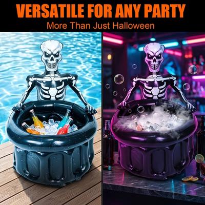 Inflatable Skull Ice Bucket, Halloween Party Drink Tub, Skeleton Beer Cooler for Decor, Beverage Storage for Outdoor Gathering